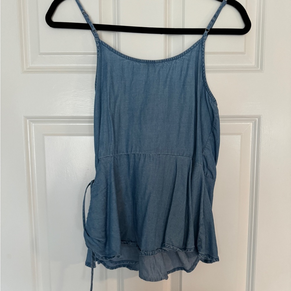 Denim Wrap Ruffle Top - M - Picture 2 of 4
